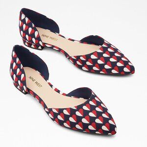 Nine West Starship Pointed Toe D’Orsay Flats – Heart Print Textile – Size 7M